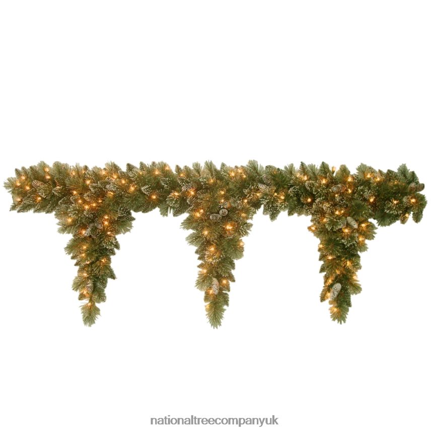 Greenery | National Tree Company Pre-Lit Artificial Christmas Garland Green Glittery Bristle Pine White Lights Decorated With Pine Cones Plug In Christmas Collection 6 Feet F2L4F457